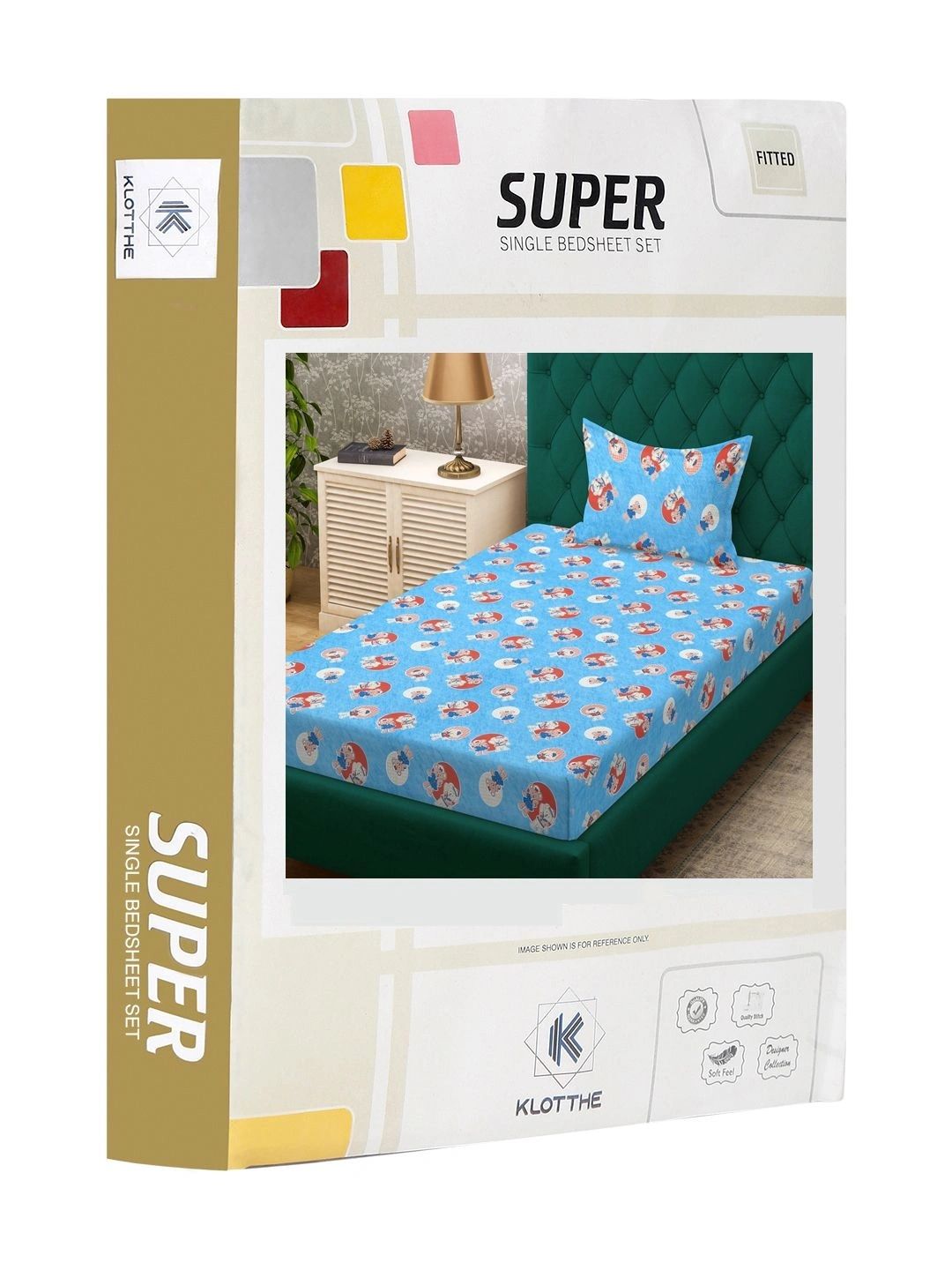 Moda Rapido X KLOTTHE Blue Cartoon Characters 400 TC Single Bedsheet with 1 Pillow Covers