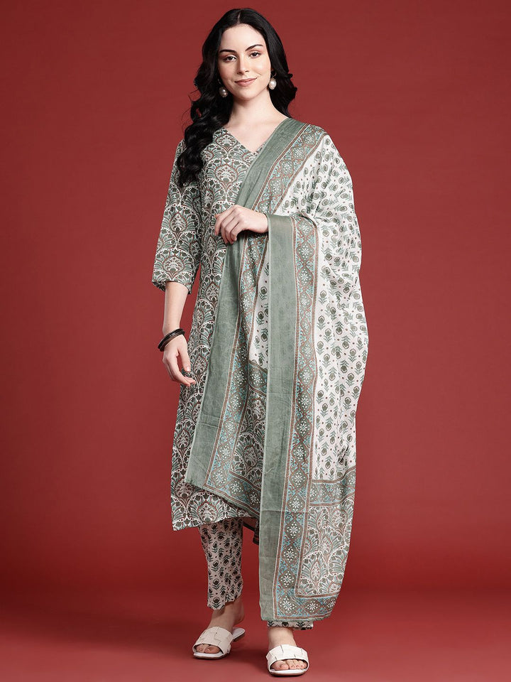 Anouk Ethnic Motifs Printed Kurta with Trousers & With Dupatta