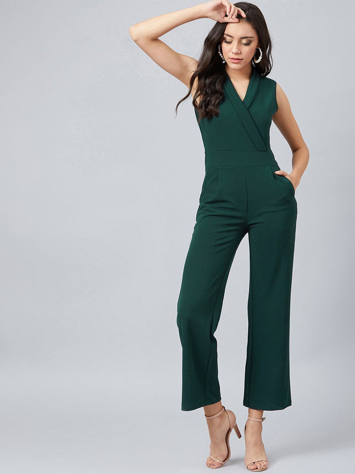 Athena Women Green Solid Basic Jumpsuit