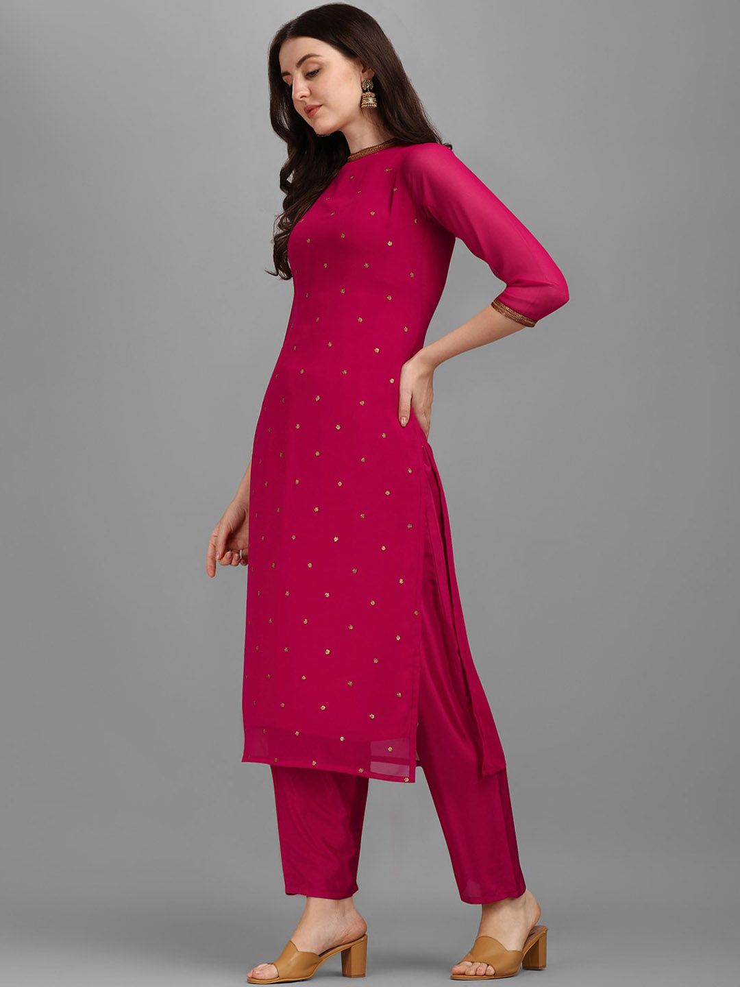 KALINI Ethnic Motifs Embellished Straight Sequinned Kurta with Trousers