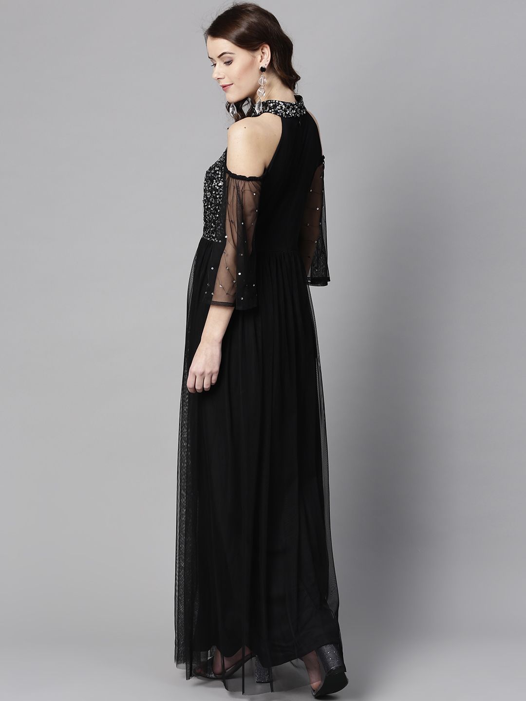 STREET 9 Women Black Solid Maxi Dress with Sequinned Detail