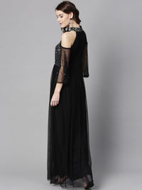 STREET 9 Women Black Solid Maxi Dress with Sequinned Detail