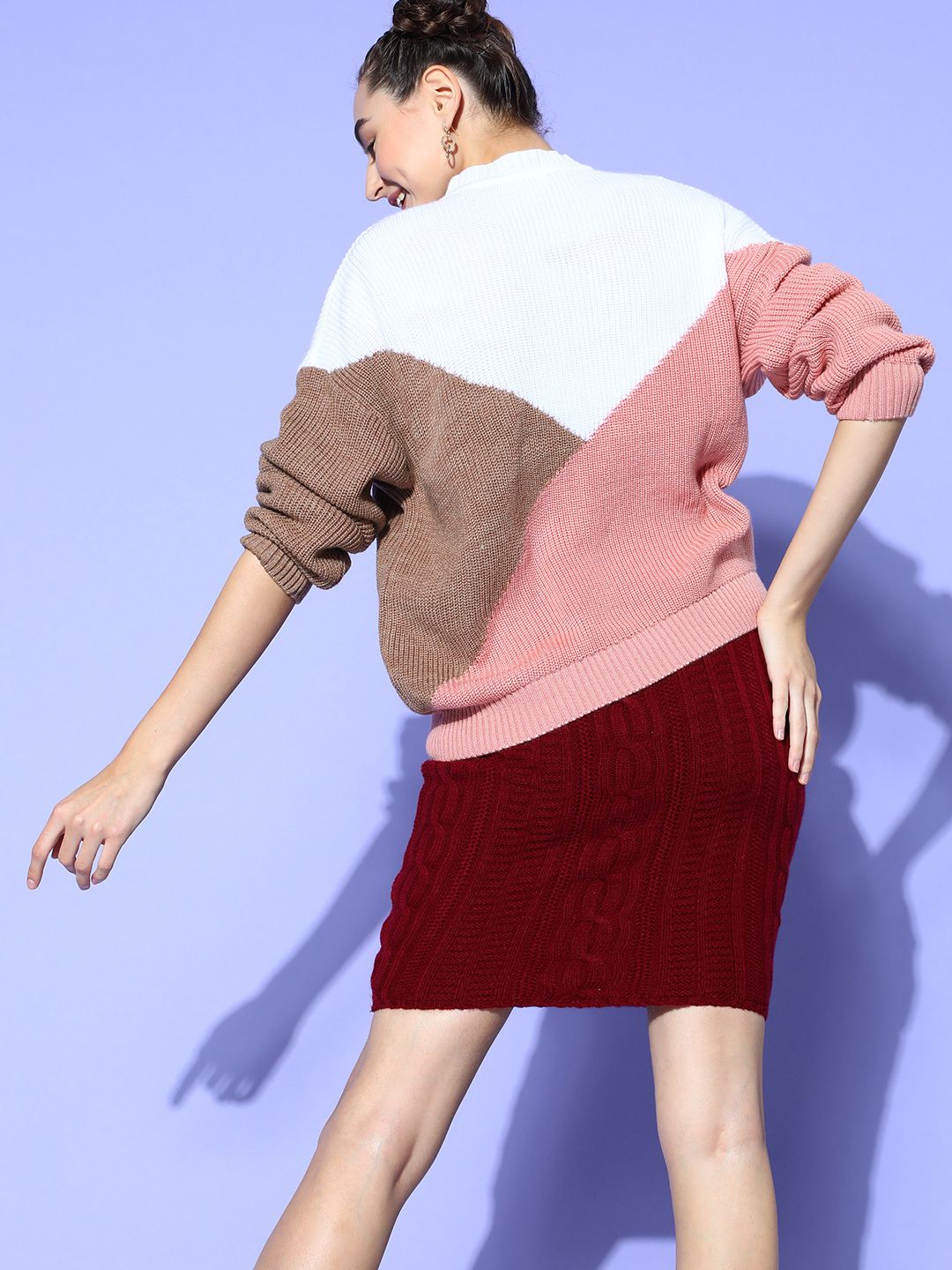 Berrylush Women White Colourblocked Block & Patch Sweater