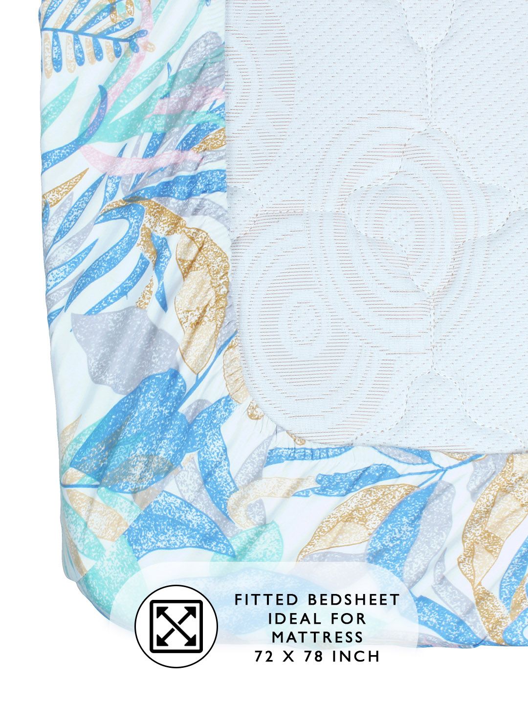 Story@home Arena White & Blue Floral 180 TC Fitted King Bedsheet With 2 Pillow Covers