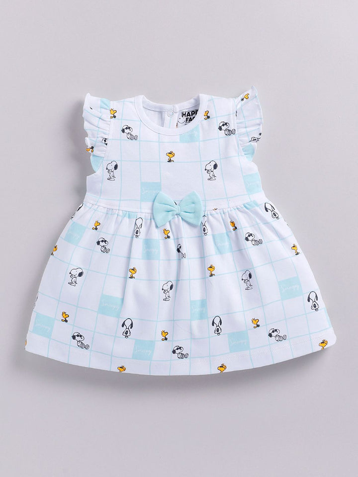 Happy Faces Girls Cotton Printed Flutter Sleeve Fit & Flare Dress