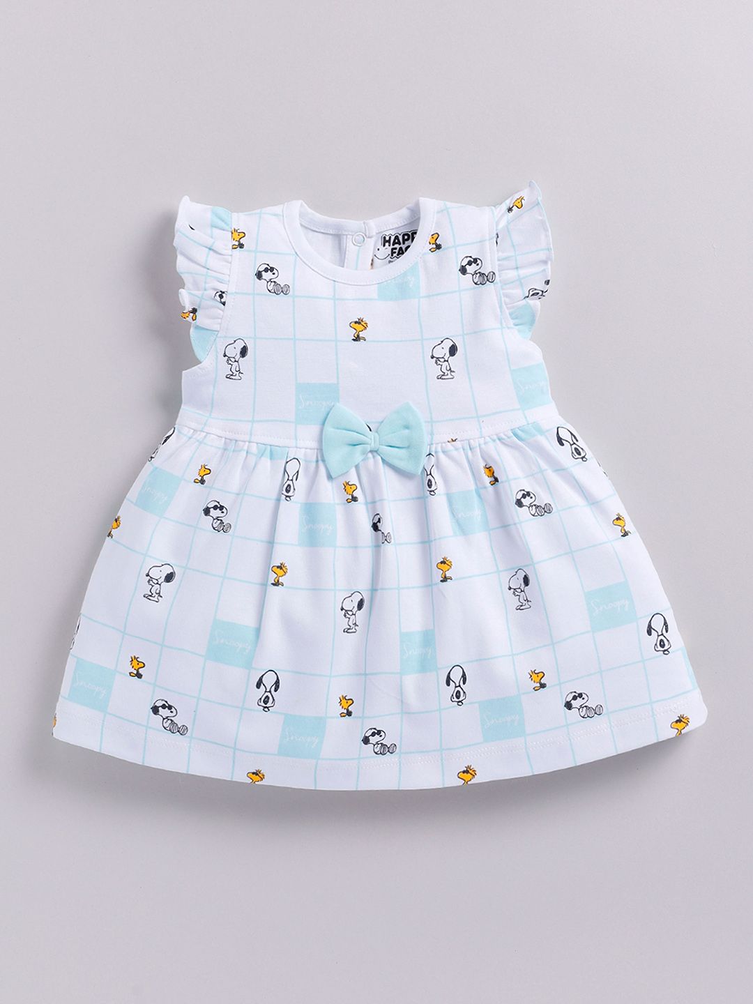 Happy Faces Girls Cotton Printed Flutter Sleeve Fit & Flare Dress