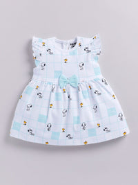 Happy Faces Girls Cotton Printed Flutter Sleeve Fit & Flare Dress