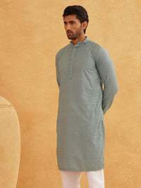 SOJANYA Kurta Kapas Tulen Sulam Geometrik Kolar Mandarin