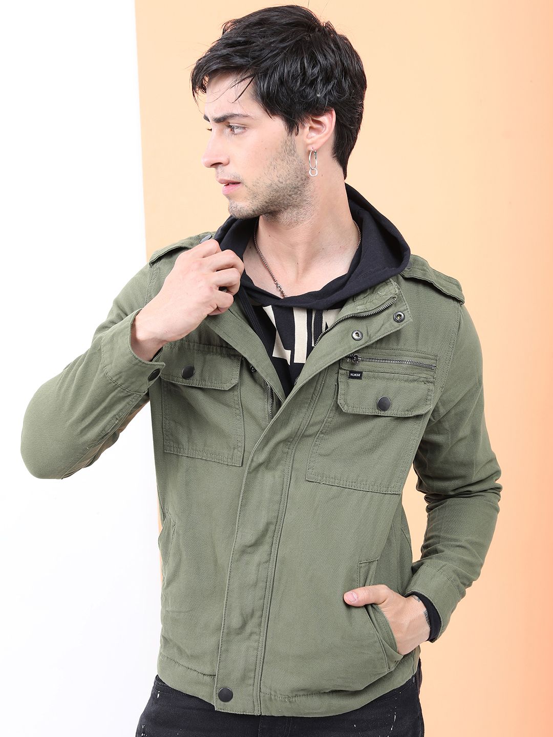 HIGHLANDER Men Olive Green Capulet Denim Jacket