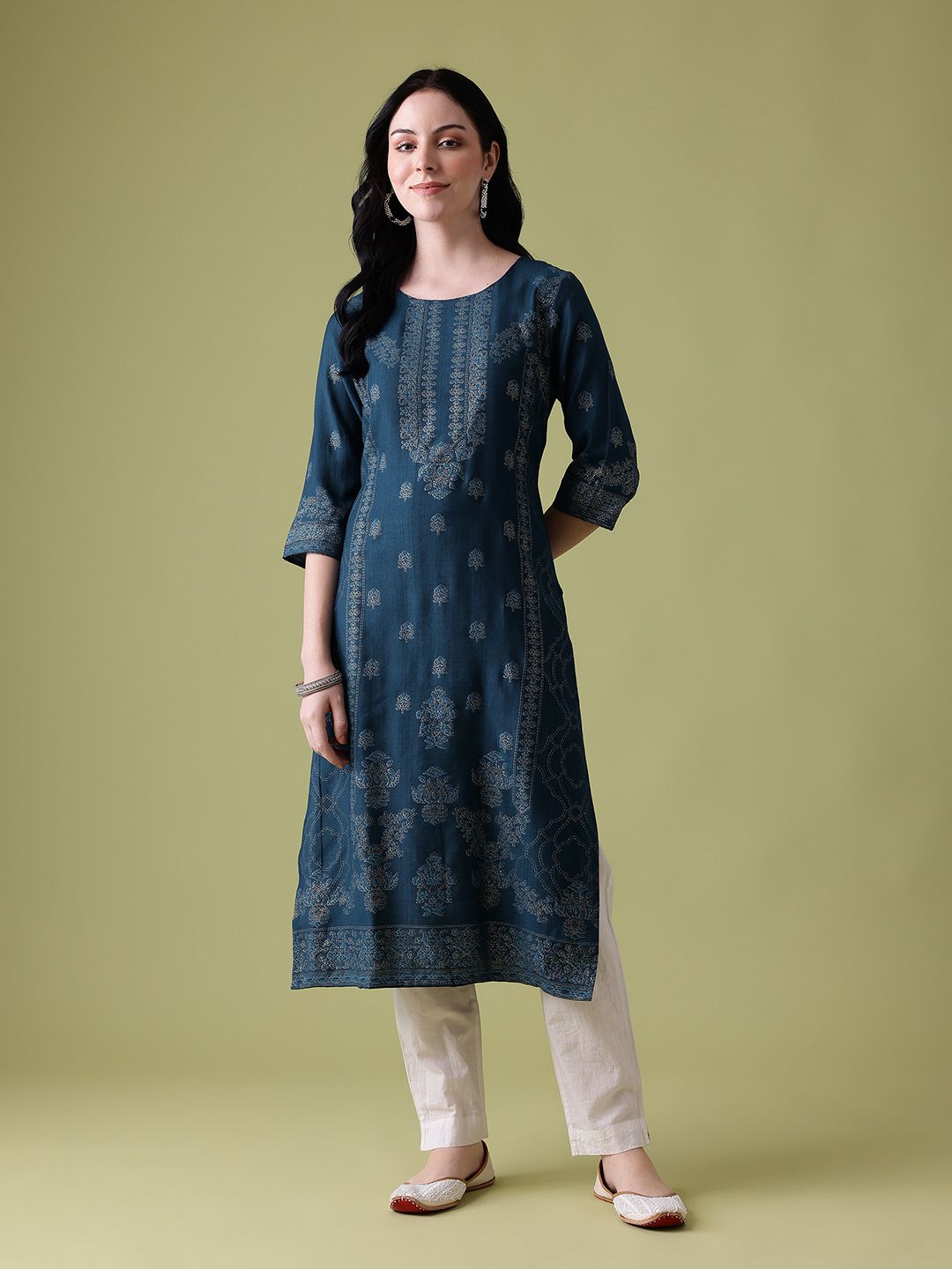 Anouk Ethnic Motifs Printed Calf-Length Straight Kurta