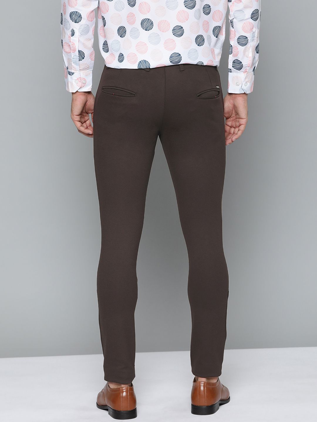 DENNISON Men Brown Smart Tapered Fit Easy Wash Chinos Trousers