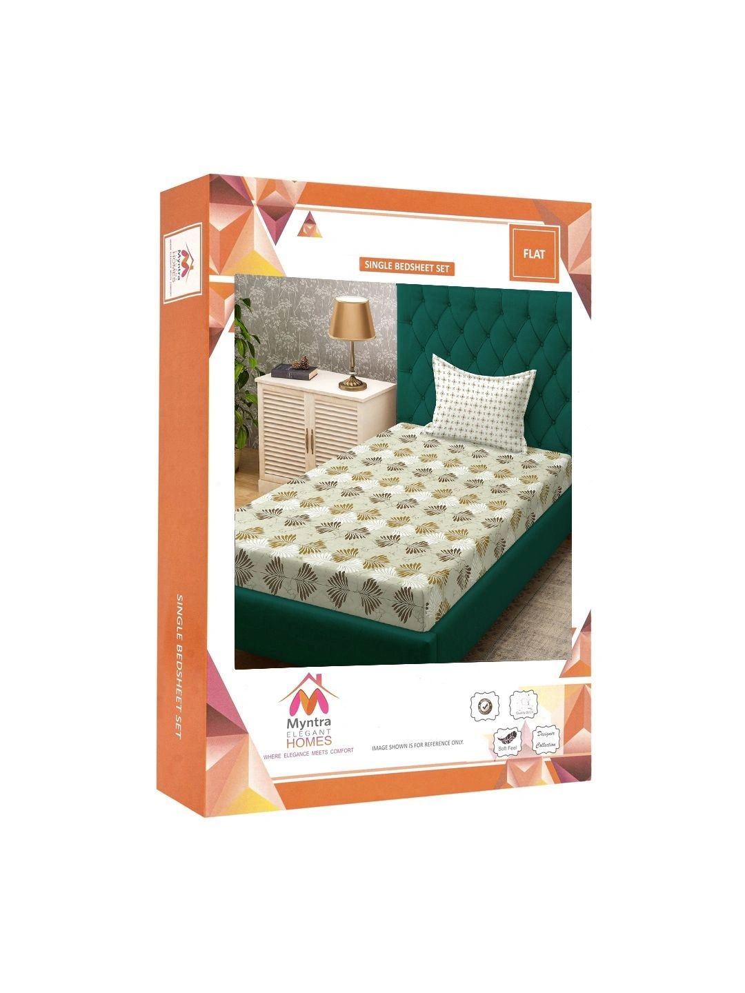 Myntra Elegant Homes Olive Green & White Floral 400 TC Single Bedsheet with 1 Pillow Covers