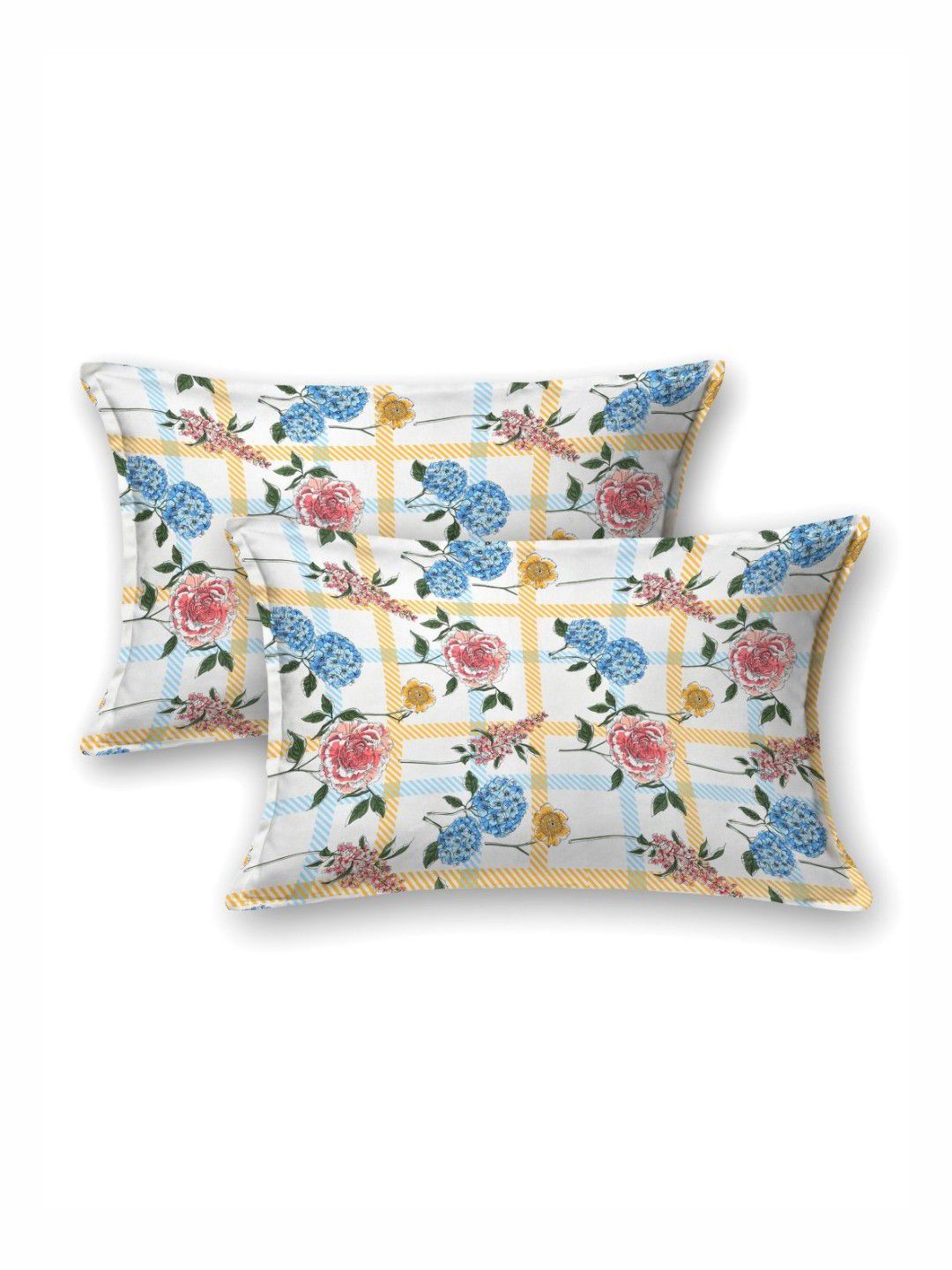BOMBAY DYEING Florentine White Floral Pure Cotton 144TC Queen Bedsheet Set 2.28 m X 2.54 m