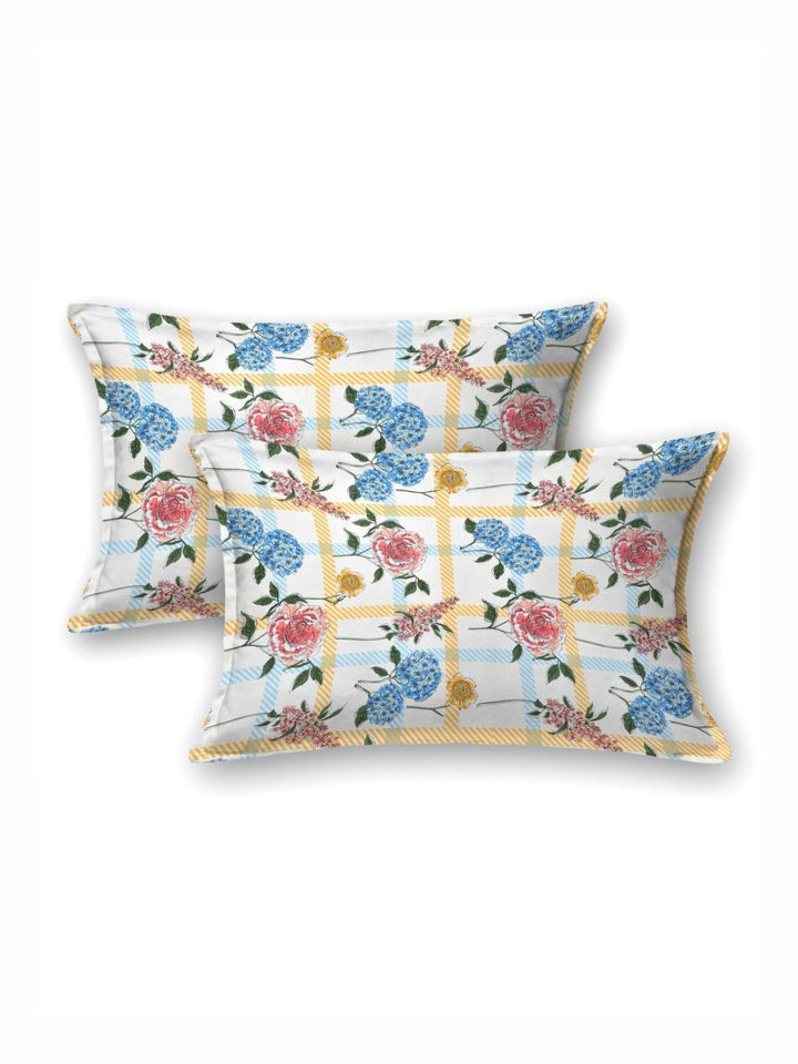 BOMBAY DYEING Florentine White Floral Pure Cotton 144TC Queen Bedsheet Set 2.28 m X 2.54 m