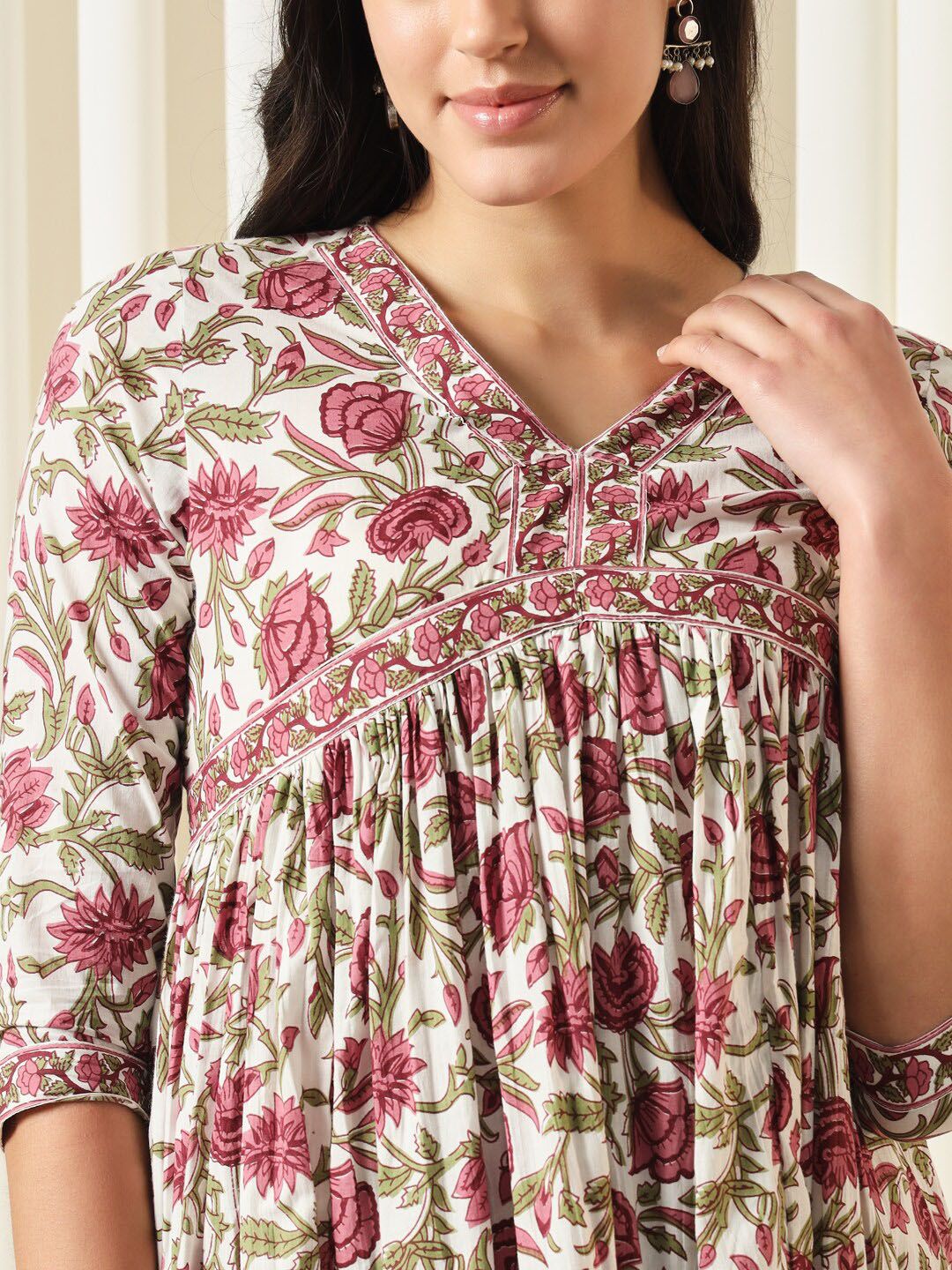 KALINI Floral Printed Pure Cotton Empire Kurta With Trouser & Dupatta