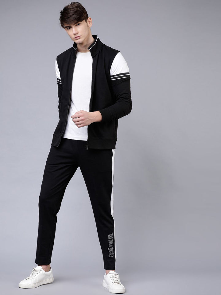 HIGHLANDER Men Black & White Colourblocked Sweatshirt