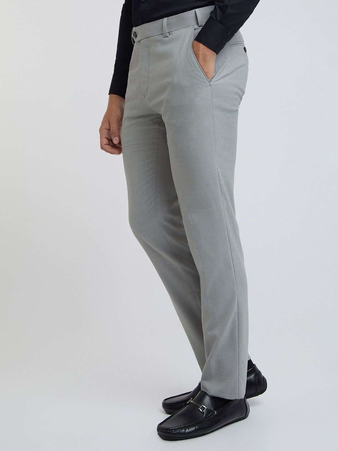 Raymond Men Grey Self Design Textured Slim Fit Formal Trousers