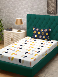 KLOTTHE White Geometric Cotton 300 TC Single Fine Bedsheet with a Pillow Cover-225 x 150 cm