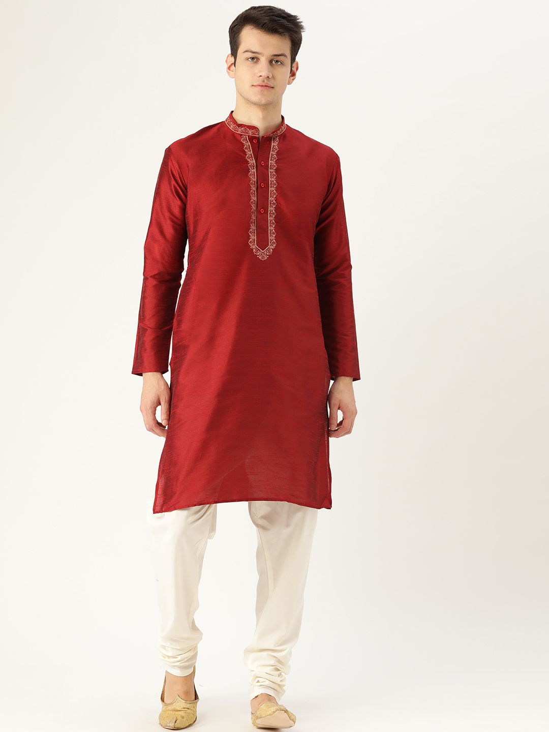 SOJANYA Men Maroon Solid Straight Kurta