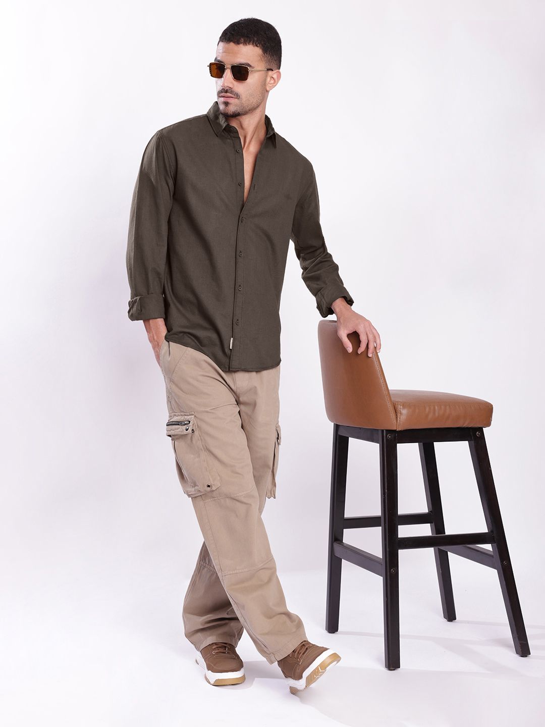 Bene Kleed Spread Collar Cotton Linen Regular Fit Casual Shirt