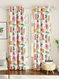 URBAN SPACE White & Green Printed Room Darkening Window Curtain