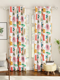 URBAN SPACE White & Green Printed Room Darkening Window Curtain