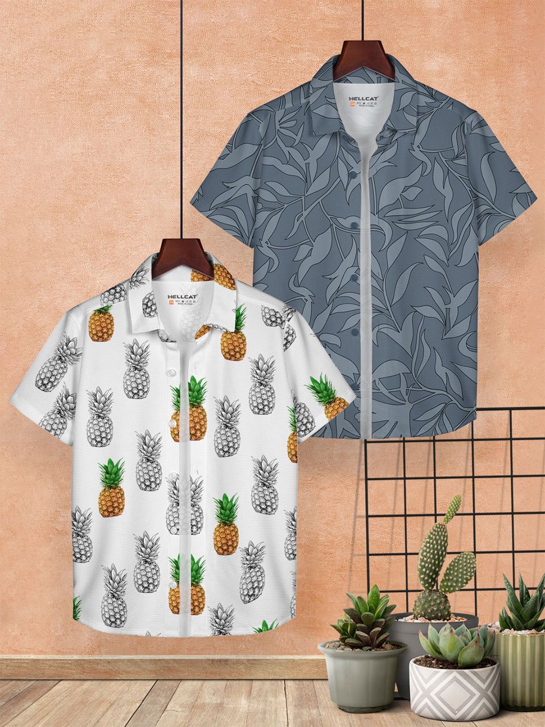 HELLCAT Boys Cotton Floral Opaque Printed Casual Shirt Pack of 2