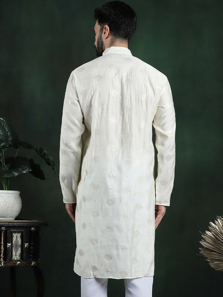 SOJANYA Motif Etnik Bersulam Kolar Mandarin Kurta Lurus Labuci