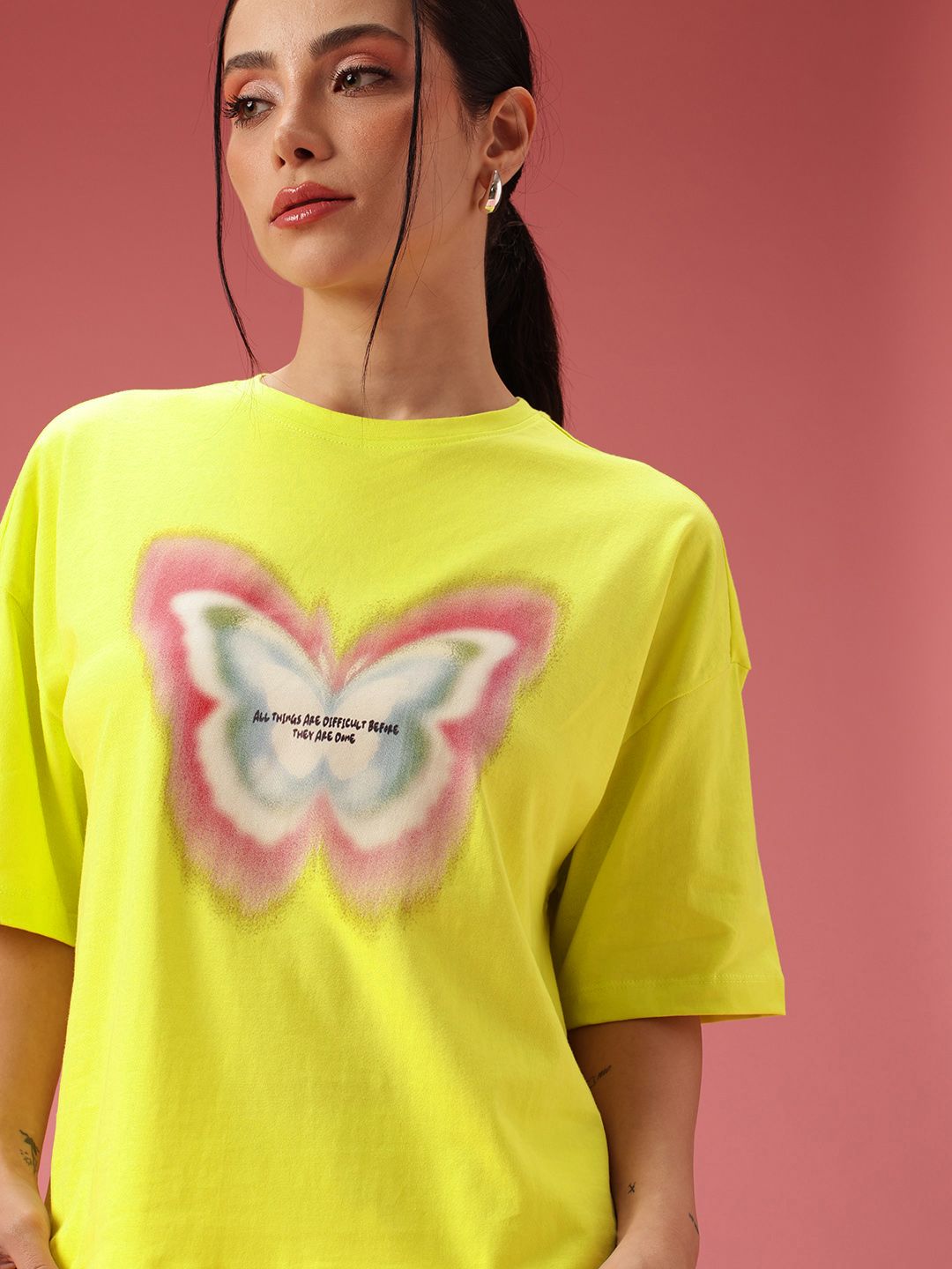 DressBerry Printed Drop-Shoulder Sleeves Relaxed Fit Pure Cotton T-shirt