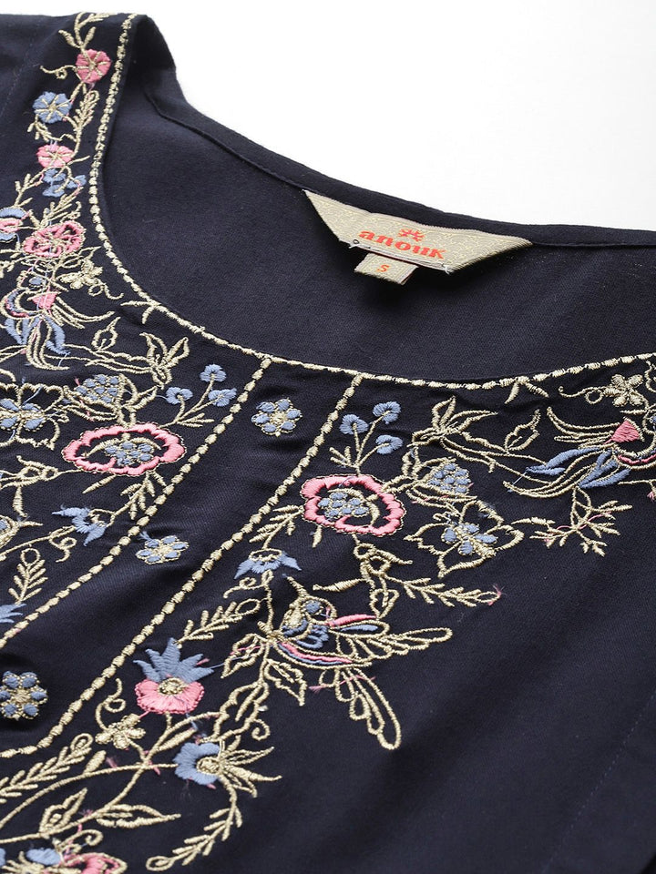 Anouk Ethnic Printed Yoke Embroidered Layered Kurta with Dupatta