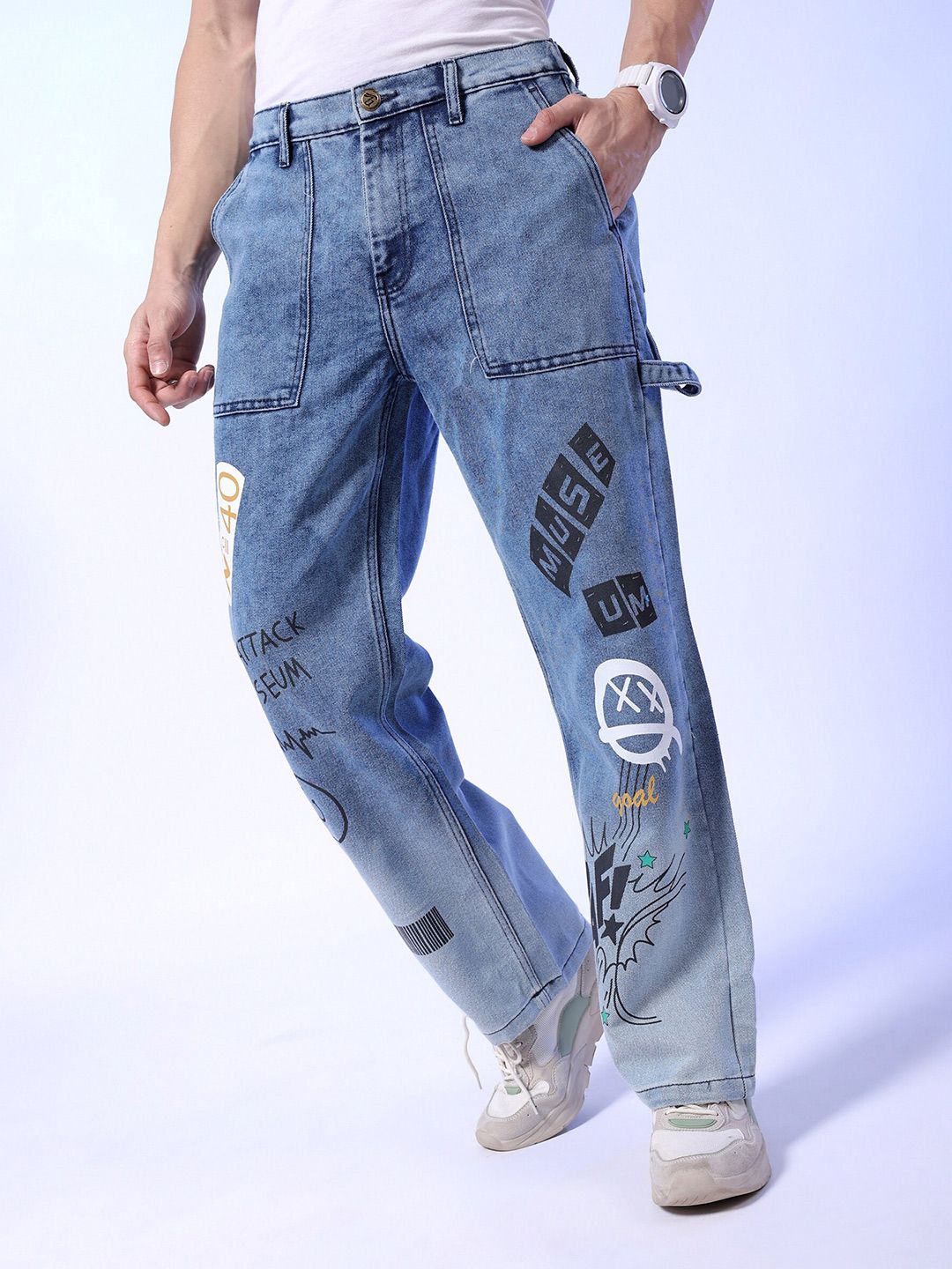 The Indian Garage Co Men Baggy Fit Relaxed Fit Mid Rise Cotton Jeans