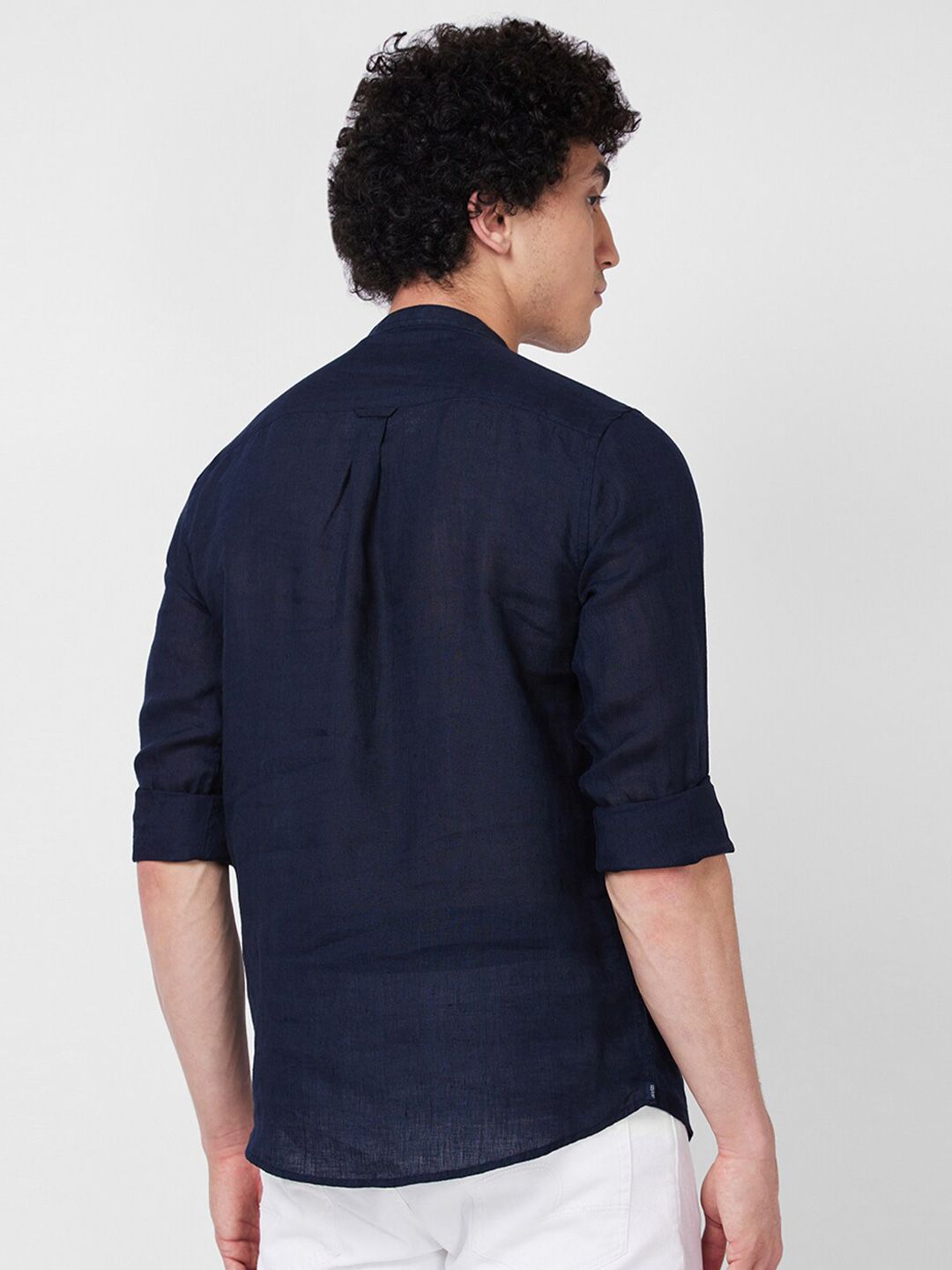 SPYKAR mandarin collar Long Sleeves Casual Linen Shirt