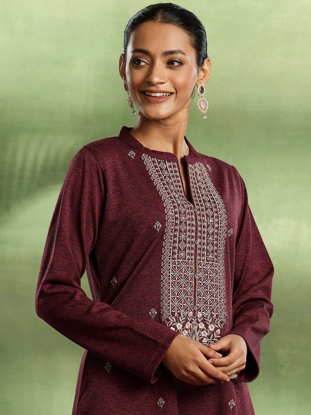 Libas Floral Embroidered Thread Work Kurta with Trouser & Dupatta