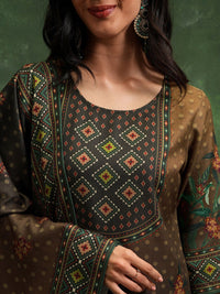 Vishudh Brown Floral Printed Regular Kurta with Trousers & Dupatta
