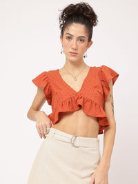 DressBerry Dobby Delight Ruffled Crop Top