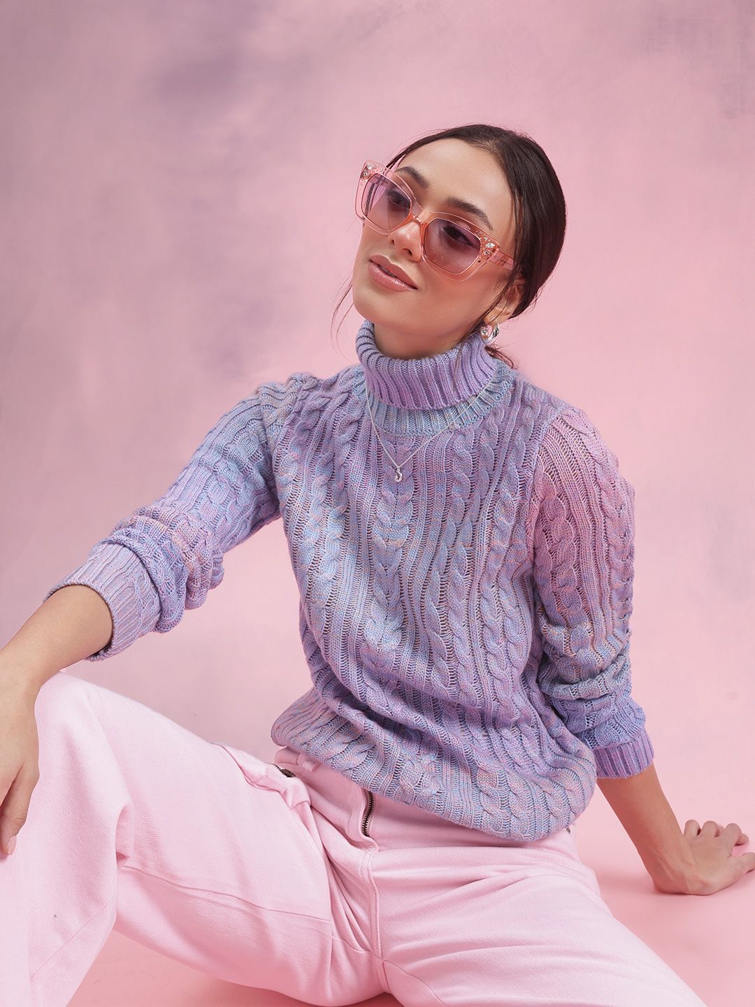 DressBerry Cable Knit Turtle Neck Pullover
