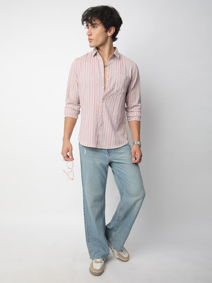 VASTRADO Men Classic Spread Collar Textured Slim Fit Casual Shirt