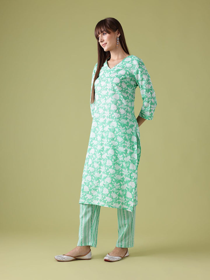 Anouk Floral Print Pure Cotton Kurta with Trousers & Dupatta