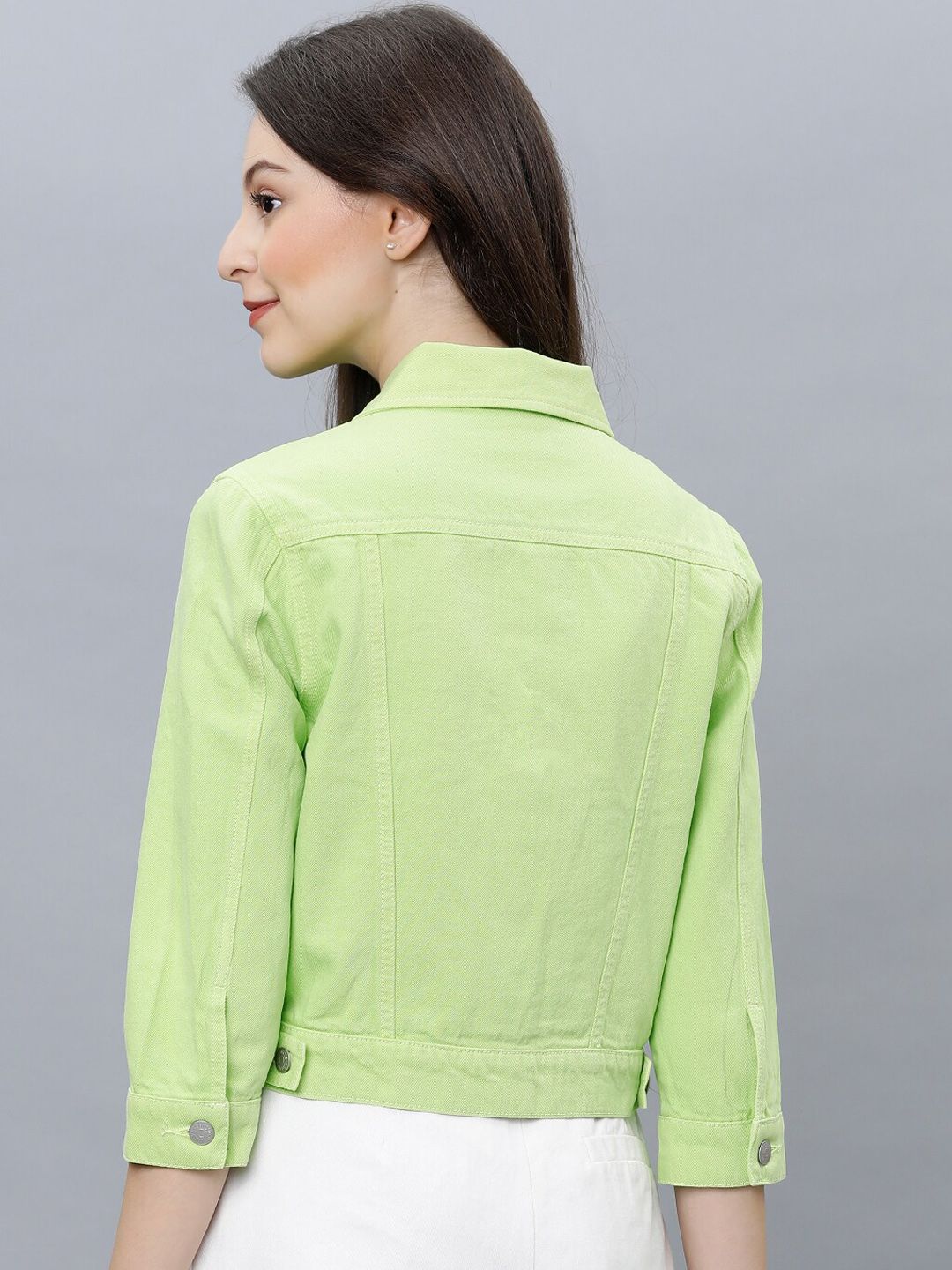 Tokyo Talkies Women Green Solid Denim Jacket