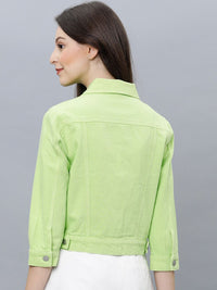 Tokyo Talkies Women Green Solid Denim Jacket