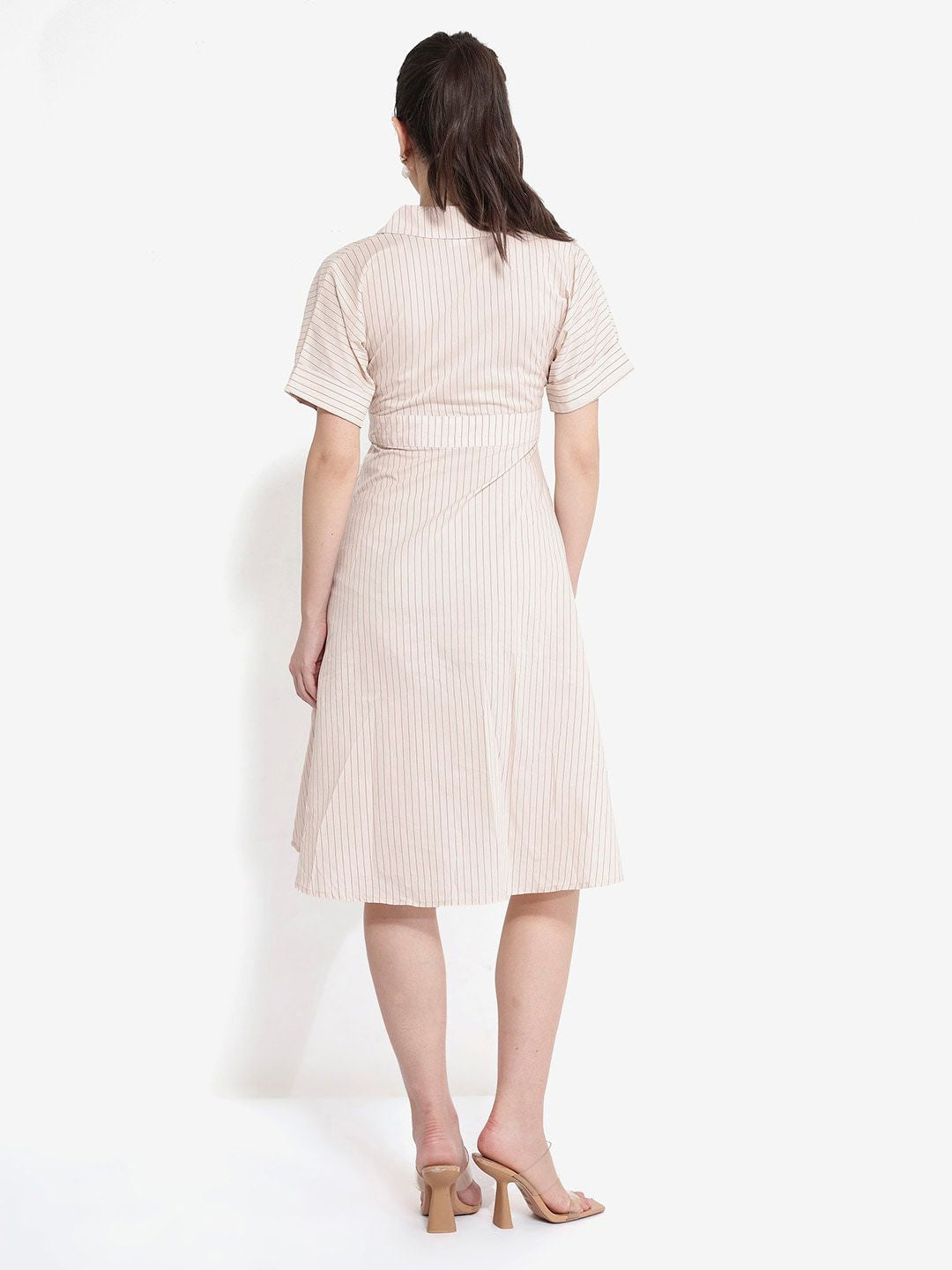 RAREISM Striped Shirt Collar Fit & Flare Dress