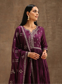 Libas Floral Embroidered Empire Sequinned Kurta With Trousers & Dupatta