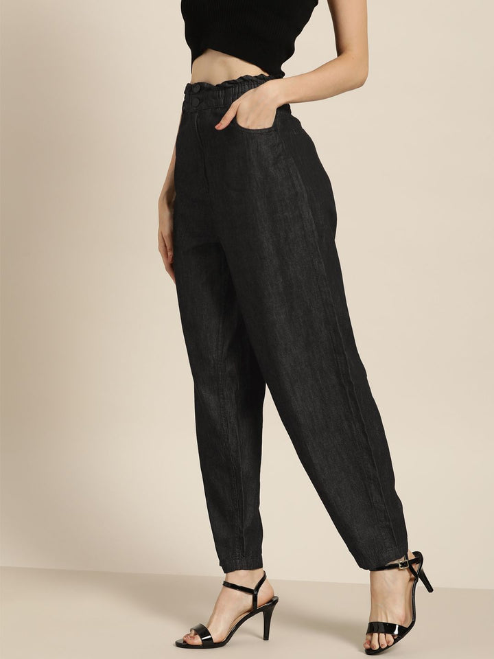all about you Women Charcoal Grey Pure Cotton Tapered Fit High-Rise Jeans