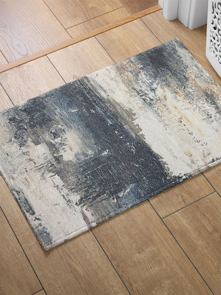 URBAN SPACE Grey Abstract Printed Anti-Skid Carpet