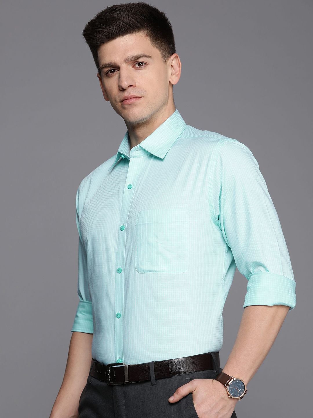 Raymond Men Slim Fit Micro Checks Pure Cotton Formal Shirt
