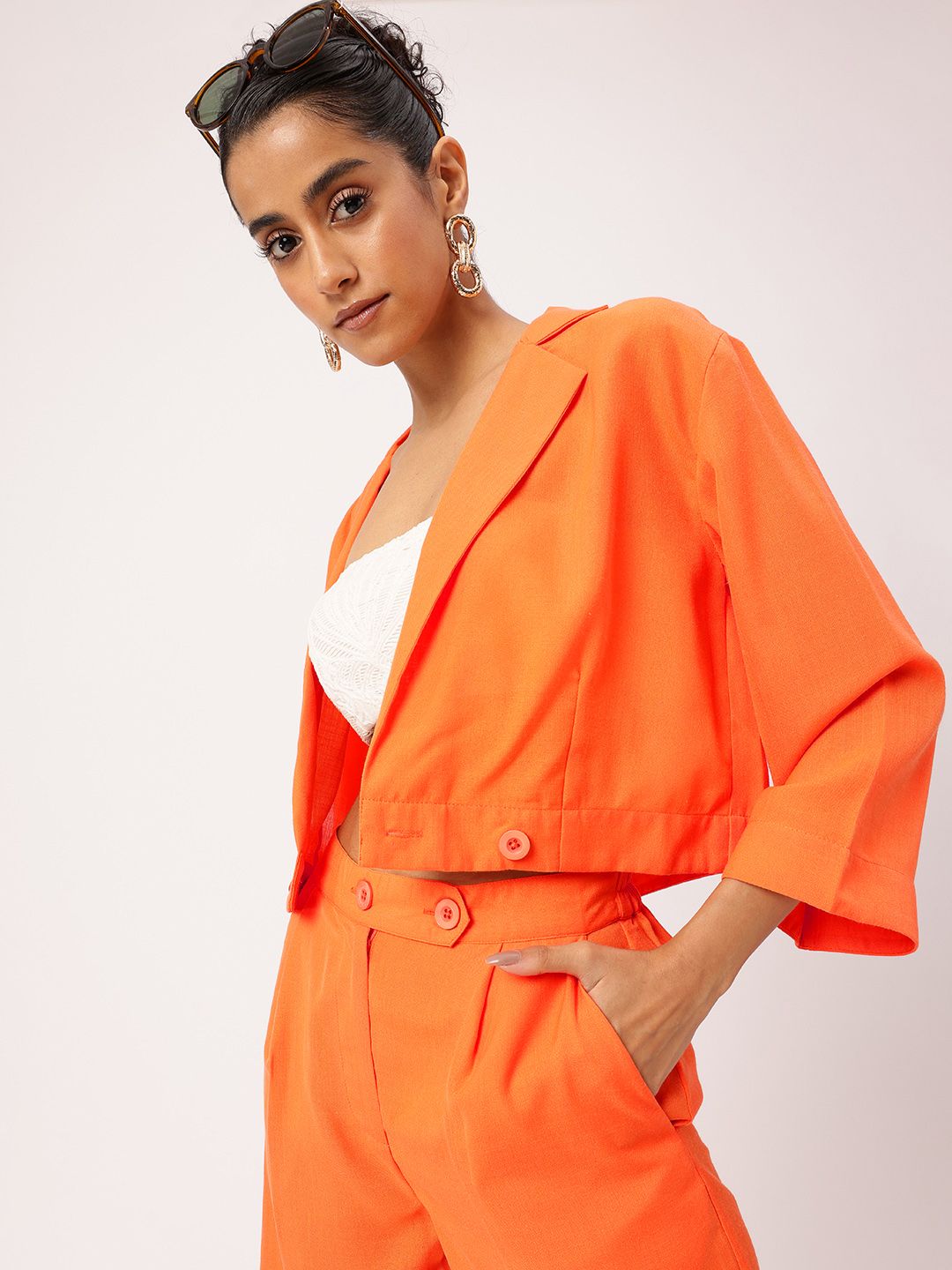 DressBerry Street Style Edge Notched Lapel Crop Top & Shorts Co-Ords