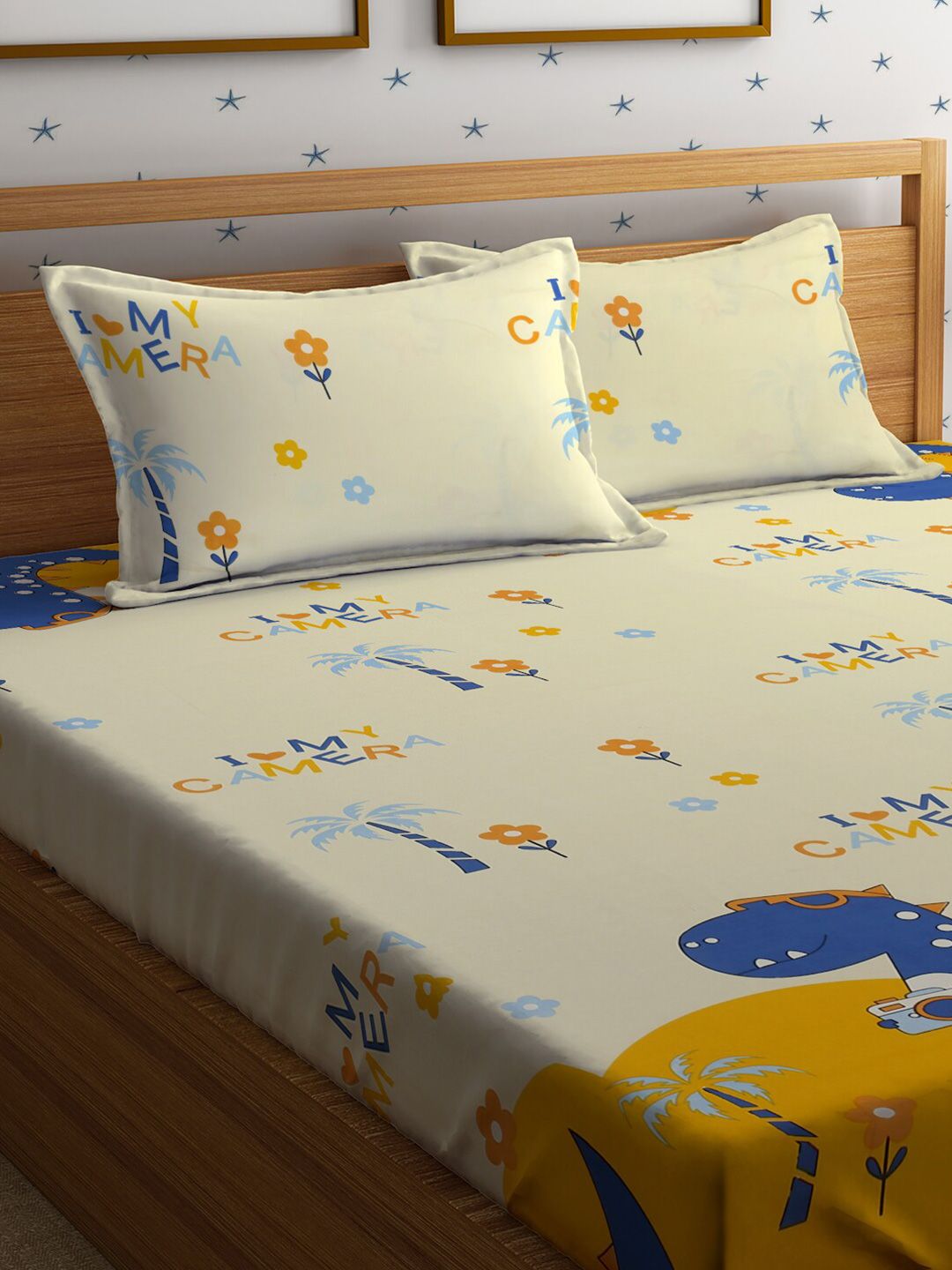 HOSTA HOMES Cartoon Characters 210 TC Queen Bedsheet with 2 Pillow Covers