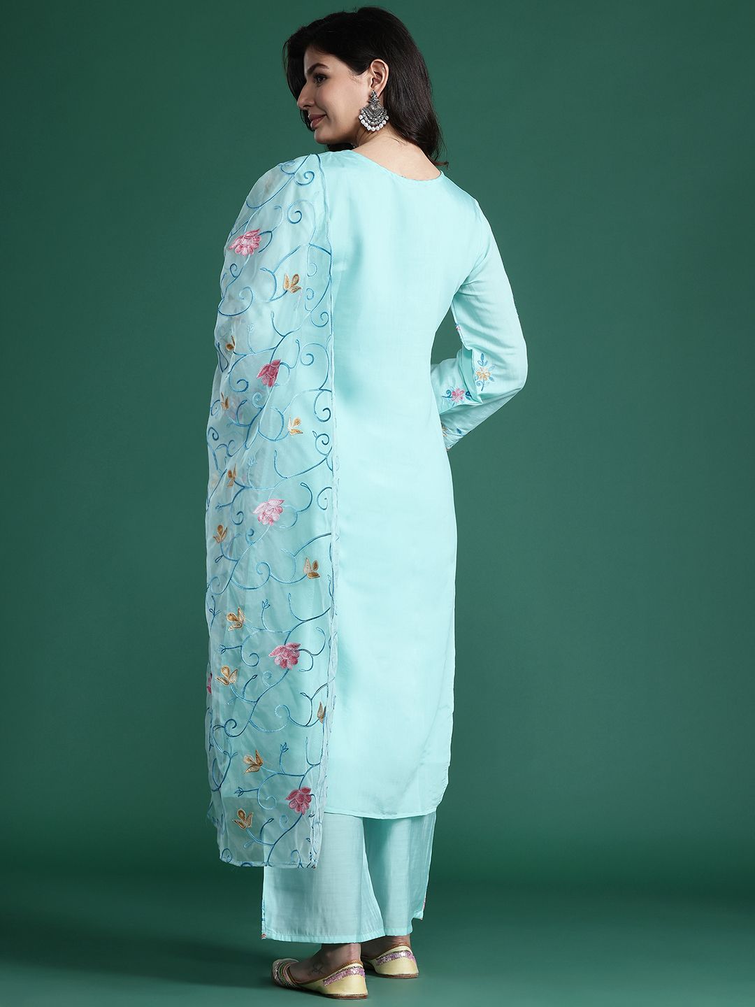 Indo Era Floral Embroidered Thread Work Kurta with Trousers & With Dupatta