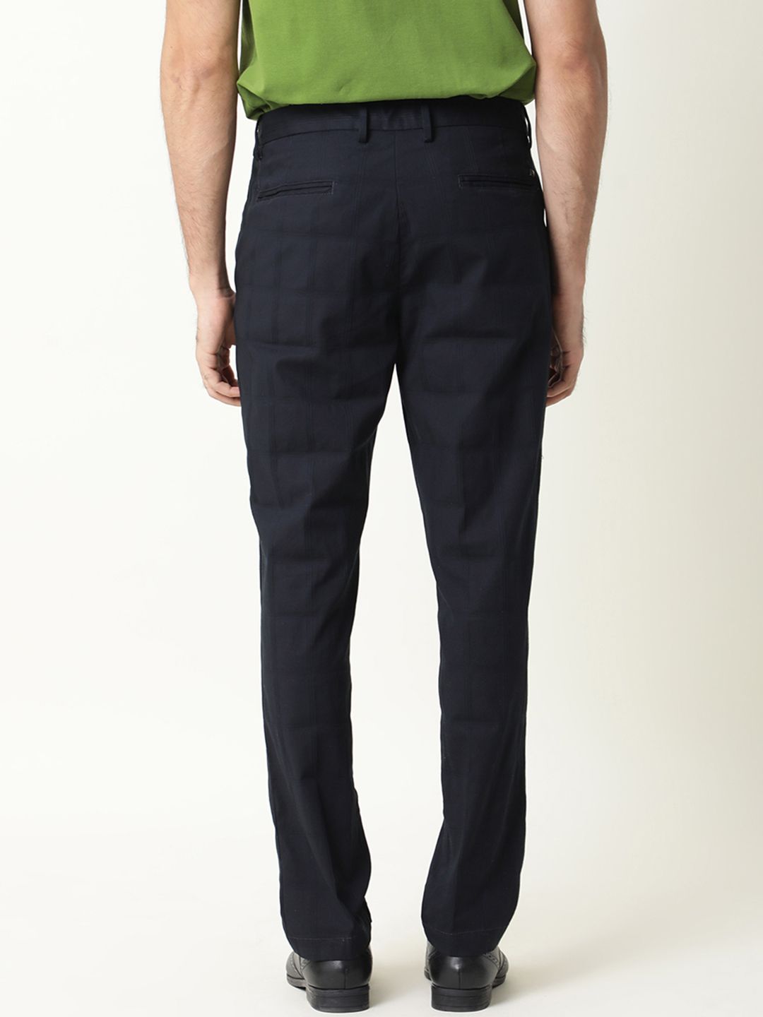 RARE RABBIT Men Navy Blue Regular Fit Solid Trousers