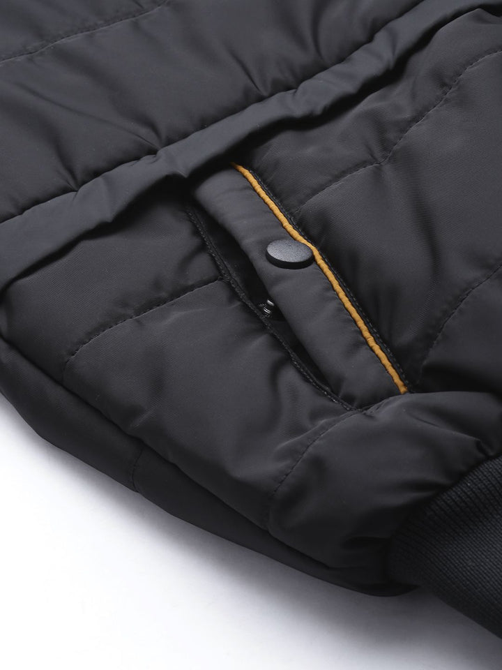 The Indian Garage Co Men Slim Fit Zip-Front Puffer Jacket with Hood